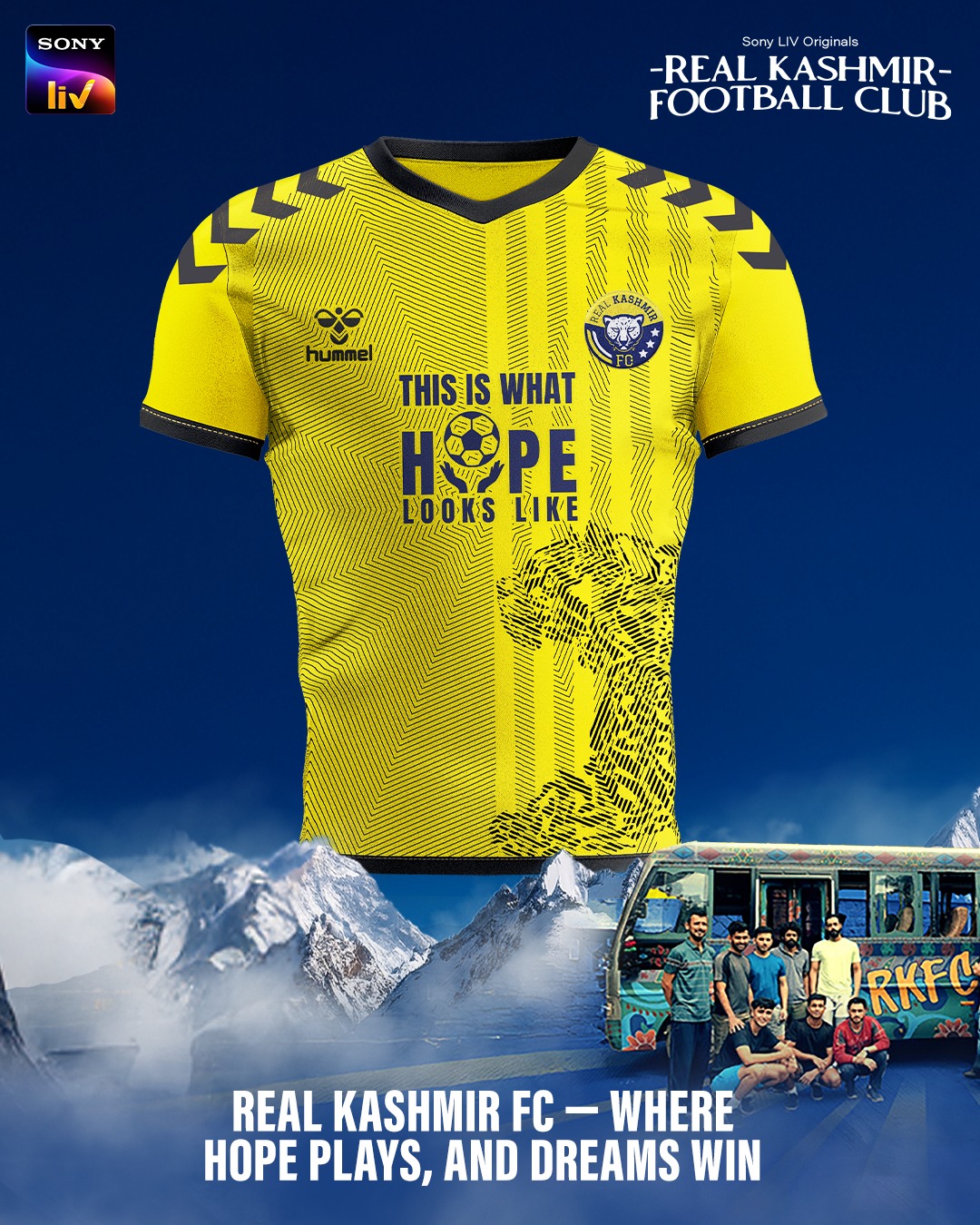 SonyLIV Real Kashmir series campaign artwork showing the This Is What Hope Looks Like jersey