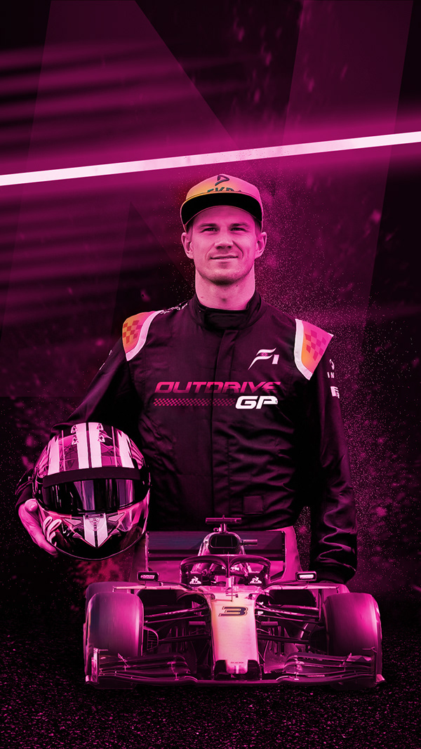 OutDrive GP racing driver campaign artwork